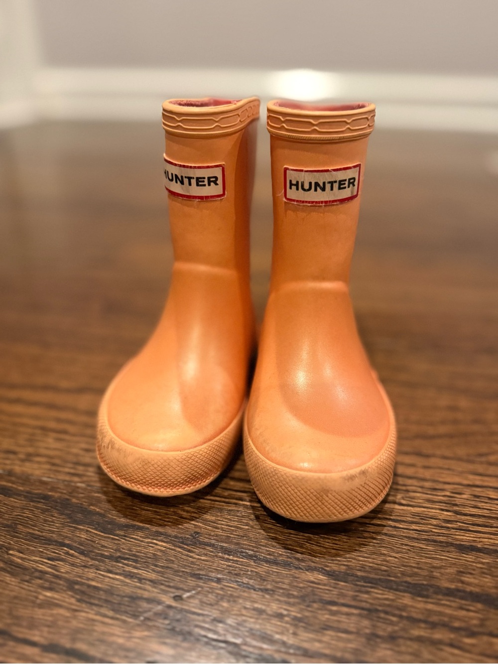 Hunter Kids Orange Rain Boots with Logo